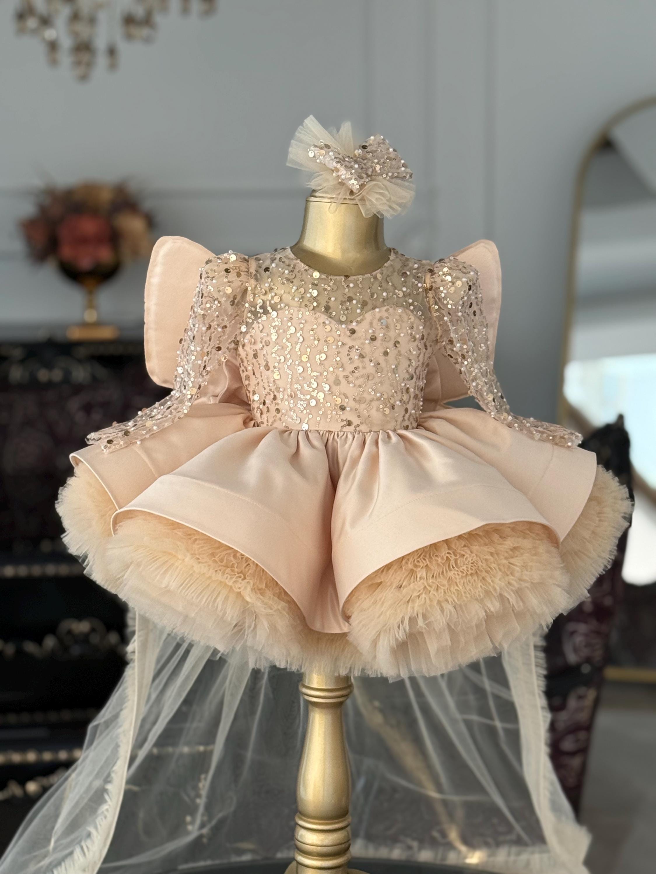 Abito Cerimonia Bambina Floreale Per Battesimo Matrimonio Damigella