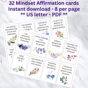 Desarrollo de la confianza, Mentalidad positiva, 32 tarjetas de afirmación, Alcanzar metas, Aumentar la autoestima, Bienestar mental, Descarga instantánea, PDF