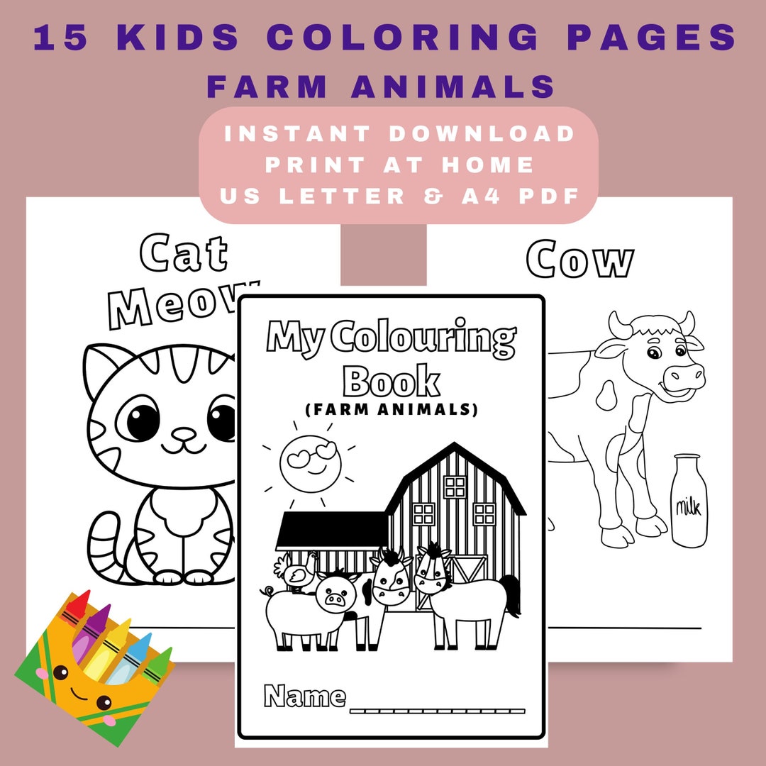 15 Farm Animal Coloring Pages Preschool Homeschool - Etsy