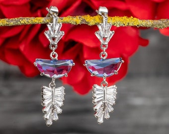 Silver stud earrings with navy blue crystal Chandelier earrings wedding Vintage earrings for bridal Art deco stile earrings Bridal earrings