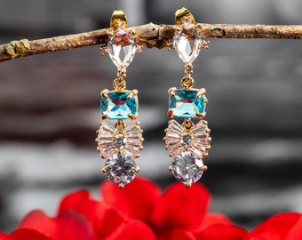 Blue crystal earrings Dangling earrings Earrings art deco Dangle earrings gold Regency earrings Wedding ceremony something blue earrings