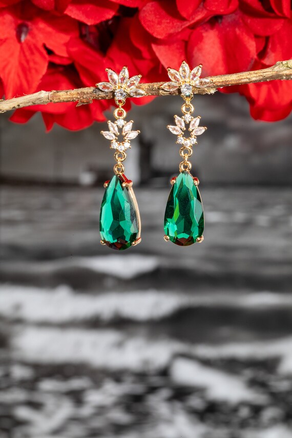 Stone and Crystal Earrings in Green Stone and Crystal Earrings in Green
