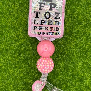 Eye chart PINK-badge reel-lanyard-optometry
