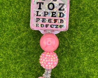 Eye chart PINK-badge reel-lanyard-optometry