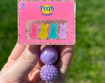 Marshmallow bunny-shaker-nurse-teacher-badge reel-lanyard