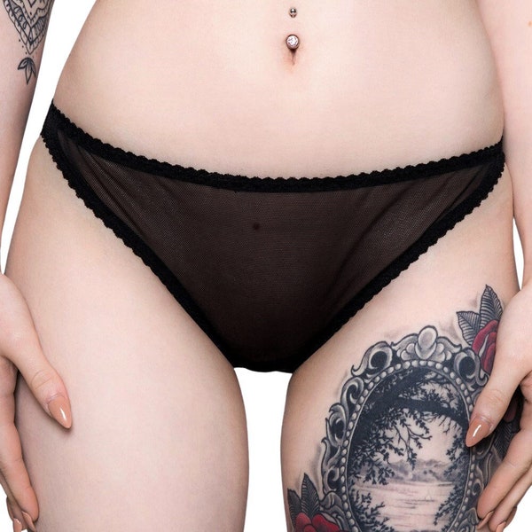 MIDNIGHT low rise see through panties in sheer reclaimed power mesh, your choice of six colours, cute bikini knickers, sustainable lingerie