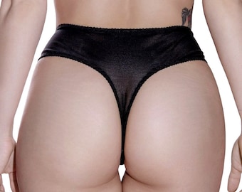 3 PACK MIDNIGHT high waist thong in reclaimed power mesh, sheer see through knickers, your choice of six colours, sustainable lingerie