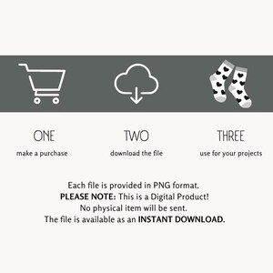 May include: A graphic showing three steps to purchase a digital product: 1. Make a purchase, 2. Download the file, 3. Use for your projects. The text "PLEASE NOTE: This is a Digital Product! No physical item will be sent. The file is available as an INSTANT DOWNLOAD." is also included.