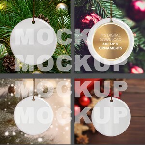 Sublimation Ceramic Christmas Ornament Mockup, Ornament Blank Template, Add Your Own Image, Set of 4 Designs