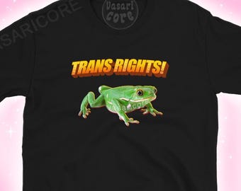 TRANS RIGHTS FROG Tshirt Ftm, Mtf Tee, Pride Shirt, Trans Flagge, Amphibien Silly Mem Heavy Metal inspiriert, aggressiver Pride Merch, Trans Pin