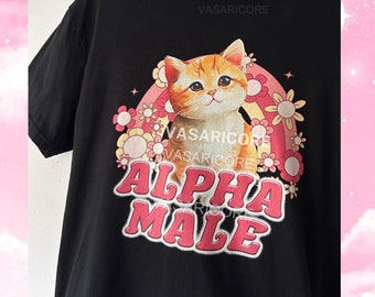 ALPHA MALE Short-Sleeve Unisex T-Shirt meme shirt, funny cat shirt, kitten, cat lover, gymwear, muscle, manly, cursed, weirdcore, gift