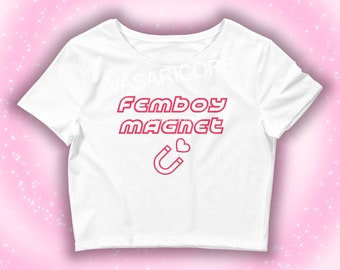 FEMBOY MAGNET Croptop Crop T-Shirt Slogan, Wildfang Astolfo Cosplay, Katzenohren, Oberschenkel hoch, Kragen, Pride Tshirt, Queer Shirt, bisexuell Pride, Egirl