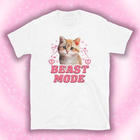 BEAST MODE funny cute cat shirt, kawaii t-shirt, gym gifts, muscle, silly meme, gymwear, cat lover christmas, for husband friend boyfriend