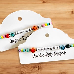 Personalized Smiley Face Bracelets, Kids Name Bead Bracelet, Great for Christmas or Birthday gift, Rainbow Stretchy Happy Smile face jewelry