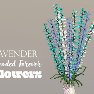 Beaded Flowers, Purple, Teal, White Lavender Flowers, Artificial French Beaded Forever Flowers, Gift for Mom, Birthday, Home Decor