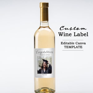 Wine Label, Photo Wine Label Template, Minimalist Graduation Gift, Custom Wine Label, Personalized Gift, Wine Gift Label, Editable on Canva