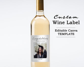 Photo Graduation Wine Label Template: Minimalist Gift (Editable Canva)