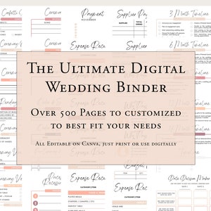 Digital Wedding Planner, Fully linked PDF digital planner, Printable Canva Files, Budget Planner, Seating Charts, Etc