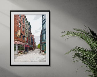 The North End, Boston Graphic Wall Art Print, Boston graphic wall art, Urban wall decor, North End architecture Print, Vintage Architecture