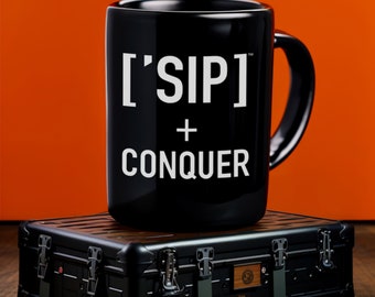 Determined Sipper&#39;s Black Mug | [&#39;SIP] + Conquer | Achieve Greatness | [&#39;SIP·PERS]™ Collection