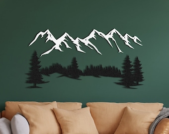 Mountain Forest Silhouette Metal Wall Art Nature Decor Gift, Trendy Large Metal Wall Art Room Outdoor Decor