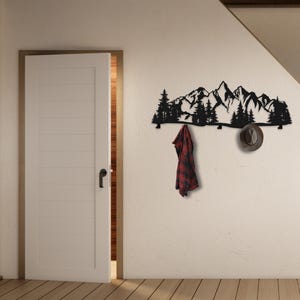 Mountain and Forest Coat Rack Wall Hanger, Clothes Hook Birthday Home Decor Gift,  Entryway Organizer, Farmhouse Wall Art