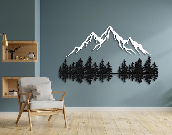 Mountain Forest Silhouette Metal Wall Art Nature Decor Gift, Trendy Large Metal Wall Art Room Decor, Outdoor Decor