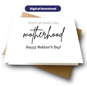 Cartão IMPRIMÍVEL MotherHOOD | Cartão engraçado de Dia das Mães para novas mães e mães experientes | Sassy AF Assim como ela | Bem-vindo ao HOOD