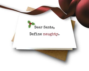 Define NAUGHTY | Funny Christmas Card | Modern Holiday Card | Santa's Naughty List | If you have to ask, you're naughty