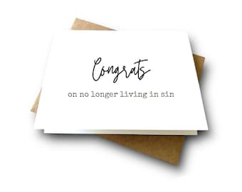 No Longer Living in Sin | Funny Wedding Card | Wedding Congratulations Card | Funny Engagement Card for the Happy Couple | Wedding Shower