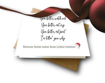 Santa Hates B!tches | Sarcastic Christmas Cards | One-of-a-kind, Feel-good Cards for Funny People Like You | Single or Set