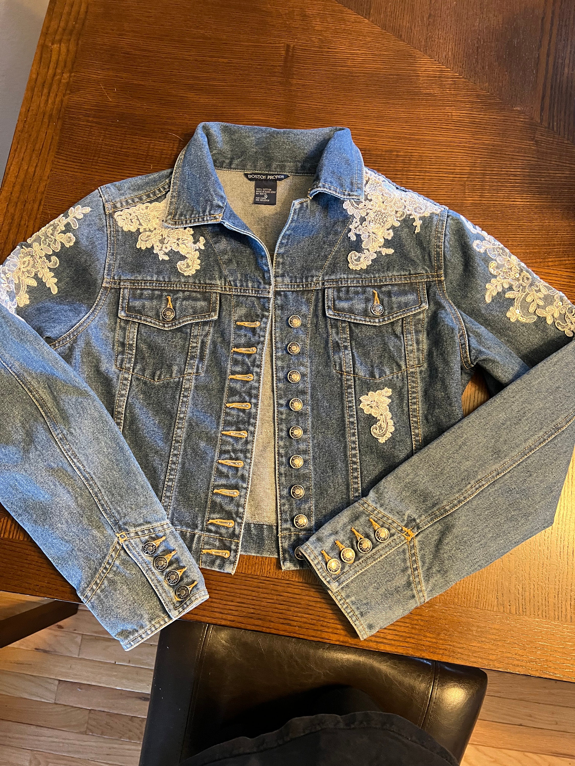  Rpvati Women Jean Jacket Casual Lace Half Sleeve Denim