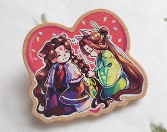 SVSSS - Bingqiu Braid Sleepy Shizun 2 inch Wooden Pin | Scum Villain Self Saving System Luo Binghe & Shen Qingqiu