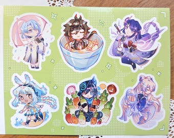 Genshin Sticker Sheet Vol2 - Genshin Impact Ayato Zhongli Raiden Shogun Mualani Ororon Kokomi Decals