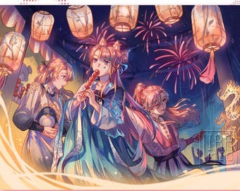 Fontaine Siblings Art Print - Genshin Impact Lyney Lynette Freminet Festival Poster 5 x 7 / 8.5 x 11