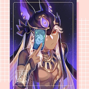 Genshin: Cyno pronkt met zijn TCG-kaart 5 x 7 / 8,5 x 11 kunstafdruk