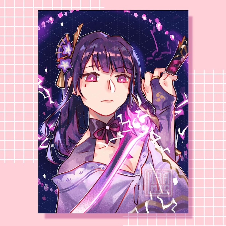 Raiden Sword Art Print - Genshin Impact Poster 5 X 7 / 8.5 X 11 Inazuma ...