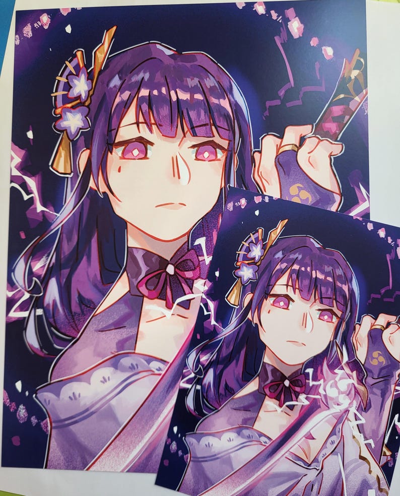 Raiden Sword Art Print - Genshin Impact Poster 5 X 7 / 8.5 X 11 Inazuma ...