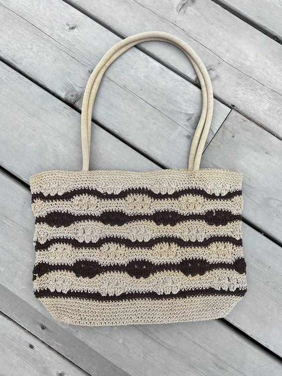 Vintage 1970s CROCHET PURSE Macramé Retro bag, wo… - image 3