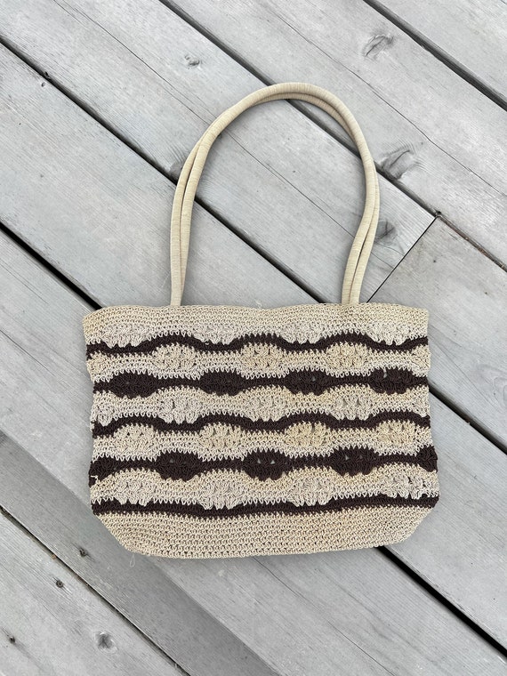 Vintage 1970s CROCHET PURSE Macramé Retro bag, wov