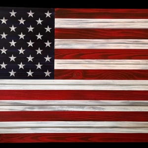 Handcrafted American Flag Challenge Coin Holder: Resin Stars, Patriotic Wood Display