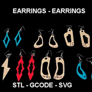 May include: A set of 10 unique earrings in various shapes and colors. The earrings are made of wood and acrylic. The earrings are available in blue, red, and beige.
