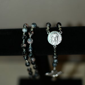 Holy Face of Jesus Chaplet Black and tan swirl beads