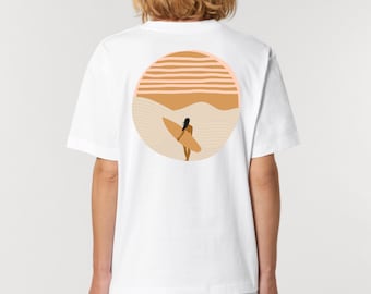 Organic Surfer Girl T-Shirt | T-Shirt Surfergirl T-Shirt Sonnenaufgang Sonnenuntergang - Organic Relaxed Shirt