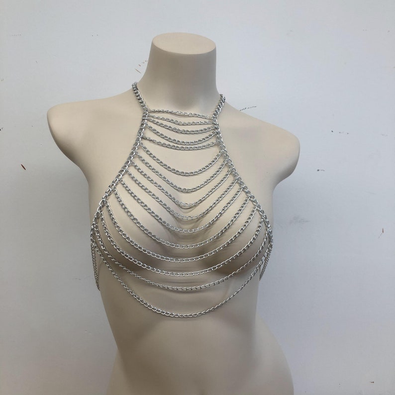 Body Chain for Women, Chest Harness, Body Chain, Silver Body Chain, Minimalist Body Chain, Body Chain for Women, Shoulder Jewelry image 1