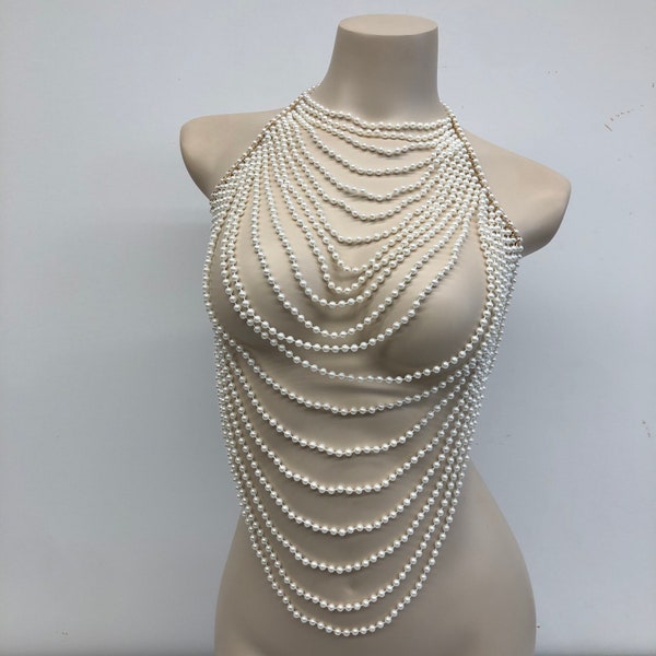 Pearl necklace for women long, pearl necklace for women, pearl body jewelry, bridal necklace pearl, pearl harness, bridal body jewelry