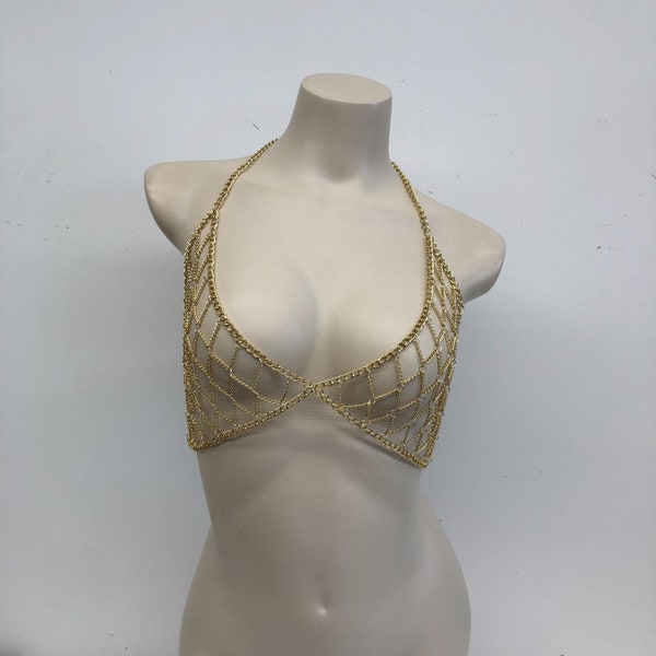 Gold Bra Chain, Silver Body Chain, Gold Layered Body Chain, Gold Belly Chain, Gold Chain Bra, Bra Cage, Gold or Silver Body Chain Jewelry