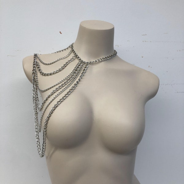 fringe shoulder chain, body necklace, beach jewelry, body chain harness, wedding body jewelry, carnival jewelry, music festival,