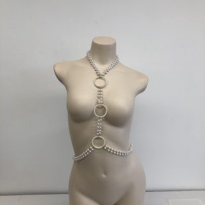 Pearl body chain fashion pearl shoulder necklace women, party, wedding, photo shoot, adjustable pearl body jewelry