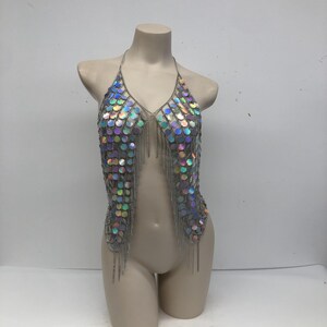 Gifts,Personalized Gifts,Housewarming Gifts,Body Chain,Festival Outfit,Rave Outfit,Tank Top,Sequins,Rave Necklace,Metal Bra